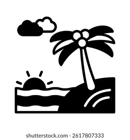 Sunset glyph, mini illustration icon, related to relaxation, spa, wellness and more. Vector EPS 10 for modern concept, print, UI, UX kit, web and app development