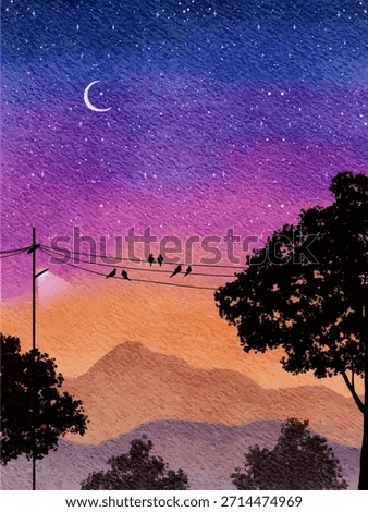Sunset Gradient Sky with Silhouetted Birds
