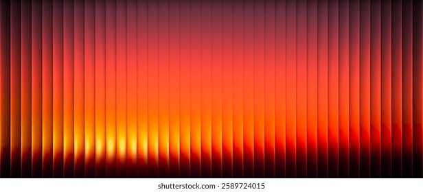 Sunset gradient vertical linear pattern with fractal glass effect and warm blending glowing tones. Serene atmosphere, tranquility sky, peaceful twilight mood aesthetic design. Vector illustration