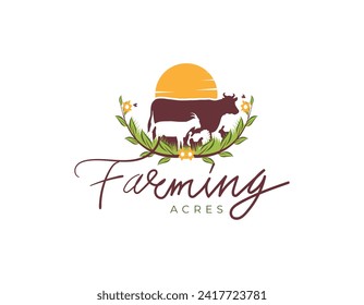 Sunset Grass Farming Ranch Logo Design Template
