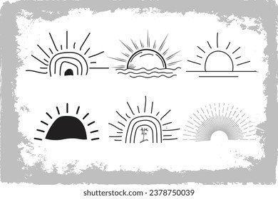 Sunset Hand Drawn Illustrations Vector EPS , Creative Brush Arts