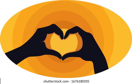Puesta de sol y corazón, ilustración, vector sobre fondo blanco.