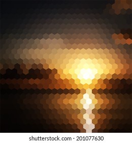 Sunset hexagon abstract geometric defocused blurred vector background, design backdrop