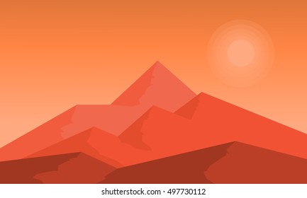 At sunset hight mountain landscape vector flat illustration
