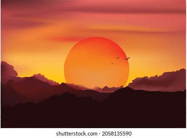 sunset hill station landscape vector illustration 