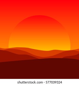 Sunset in the hills. Vector illustration.