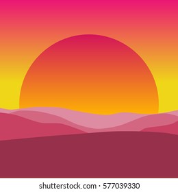 Sunset in the hills. Vector illustration.