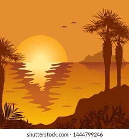 sunset holiday background palm sun