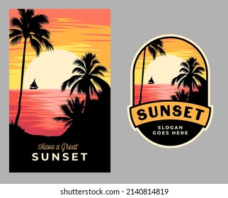 Sunset holiday poster badge design