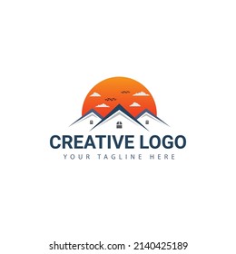 Sunset and Home logo Design, Creative Design with vector