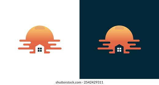 Sunset house logo design vector silhouette illustration