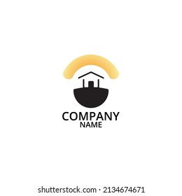 Sunset house logo template design. This logo was created by combining the design of the house and the sunset. This logo is very suitable to be the identity of a brand or business and services