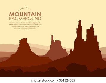 Sunset in huge red Mountains. Vector illustration. 