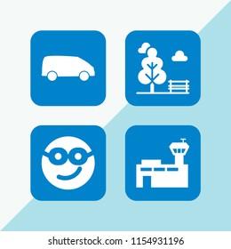 sunset icon. 4 sunset set with park, van, airport and happy vector icons for web and mobile app