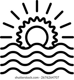 Sunset icon, Black And White Outline Icon Symbol