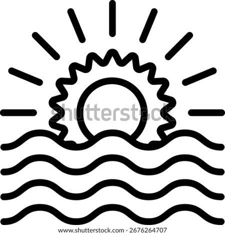 Sunset icon, Black And White Outline Icon Symbol