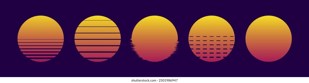 Sunset icon collection. Retro abstract sun.