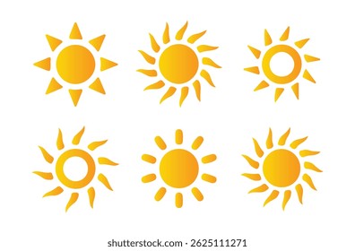 Sunset icon collection. Yellow sun star icons. Hot solar energy for tan. Vector illustration Eps 10