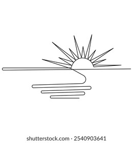 Sunset icon  continuous one line drawing of outline vector illustration