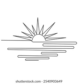 Sunset icon  continuous one line drawing of outline vector illustration
