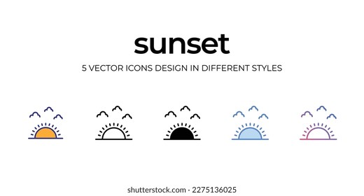 sunset Icon Design in Five style with Editable Stroke. Line, Solid, Flat Line, Duo Tone Color, and Color Gradient Line. Suitable for Web Page, Mobile App, UI, UX and GUI design.