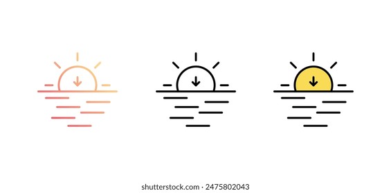 Diseño de icono de puesta de sol con fondo blanco ilustración de stock