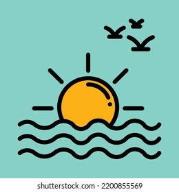 Sunset icon eps file in Summer filled line icons vector design collection.