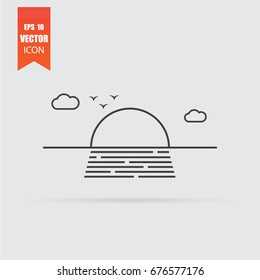 Sunset icon in flat style isolated on grey background. For your design, logo. Vector illustration.