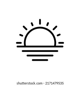 Sunset Icon. Line Art Style Design Isolated On White Background