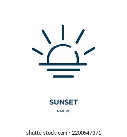 Sunset icon. Linear vector illustration from nature collection. Outline sunset icon vector. Thin line symbol for use on web and mobile apps, logo, print media.
