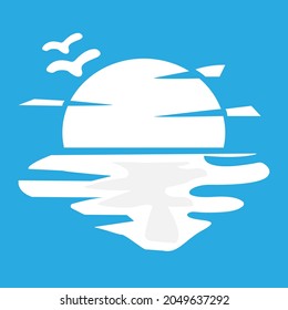 sunset icon on the sea, vector illustration