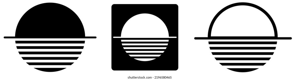 Sunset icon on white background. Creative sun design. Vector sunset illustration.