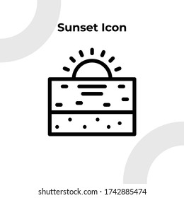 Sunset Icon with Outline Style, Vector Editable 