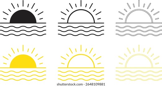  Icono de puesta de sol con Ilustración vectorial de contorno.