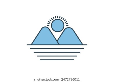 Sunset icon. icon related to weather. suitable for web site, app, user interfaces, printable etc. flat line icon style. simple vector design editable