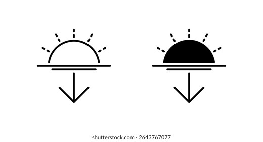 Conjunto de Ícones de Pôr do Sol. Um ícone preto de um pôr do sol, representando a luz da noite.