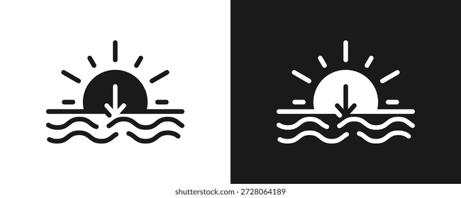 Icono De La Puesta Del Sol Fijado Glifo En Fondo Blanco Y Negro