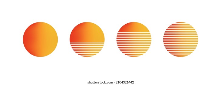 Sunset icon set. Retro vintage sun in 80s style. Vector on isolated background. EPS 10.
