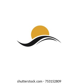 Sunset icon. Sunrise over the sea. Vector graphic illustration.