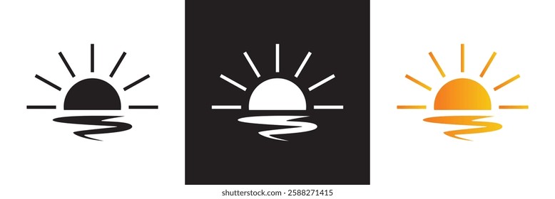 Sunset icon. Sunrise sign icon. isolated on white and black background. Vector illustration. EPS 10 
