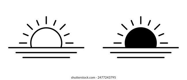 Sunset icon, sunrise icon. Sun, rise symbol. Morning icon.