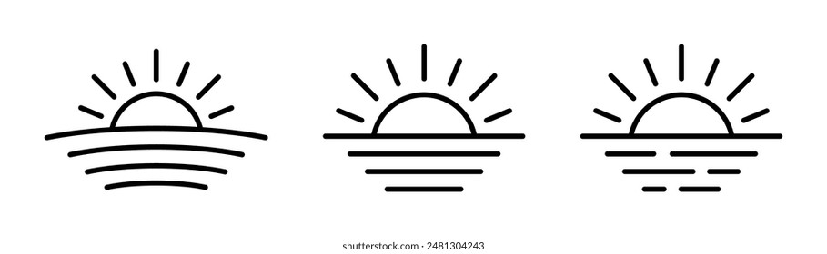 Sunset icon, sunrise icon. Sun, rise symbol. Morning icon.