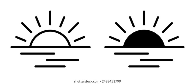 Sunset icon, sunrise icon. Sun, rise symbol. Morning icon.