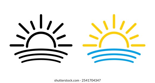 Sunset icon, sunrise icon. Sun, rise symbol. Morning icon.