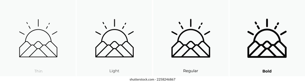 sunset icon. Thin, Light Regular And Bold style design isolated on white background