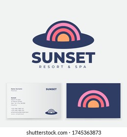 Sunset icon. Tourism or travel emblem. Resort logo. Identity. Business card.