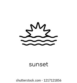 Sunset icon. Trendy modern flat linear vector Sunset icon on white background from thin line nature collection, editable outline stroke vector illustration