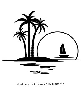 Sonnenuntergang Symbol Vektorset. Sammlung von Strandillustrationszeichen. Inselsymbol.