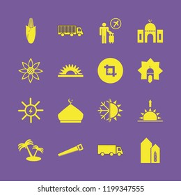 sunset icon. sunset vector icons set truck, saw, corn and sunflower