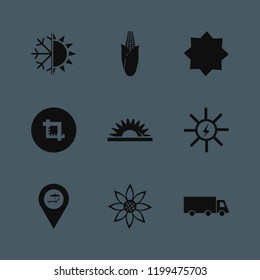 sunset icon. sunset vector icons set truck, snowflake sun, beach location and crop